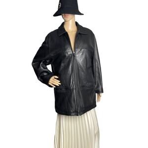 Kenneth Cole NY Black Leather Zip Mid Length Coat Jacket small